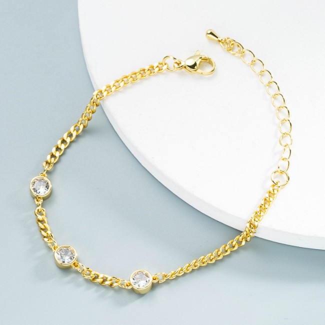 joyería al por mayor nueva pulsera de cadena de circón de oro real chapado en oro laminado de 18 quilates