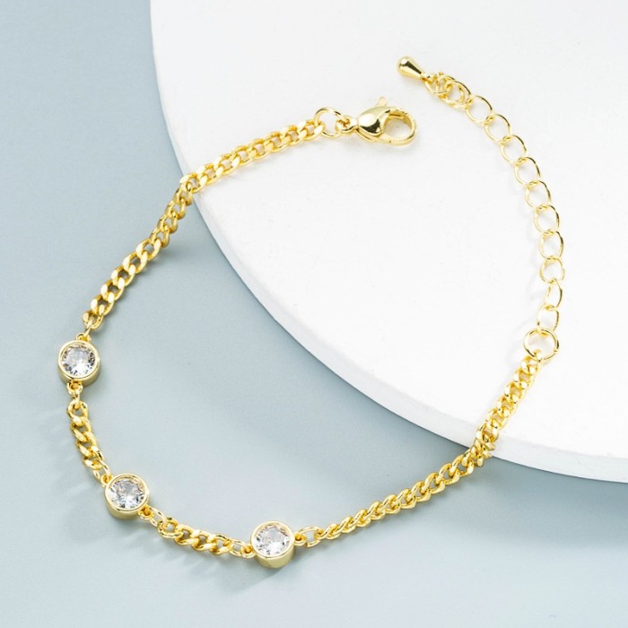 joyería al por mayor nueva pulsera de cadena de circón de oro real chapado en oro laminado de 18 quilates