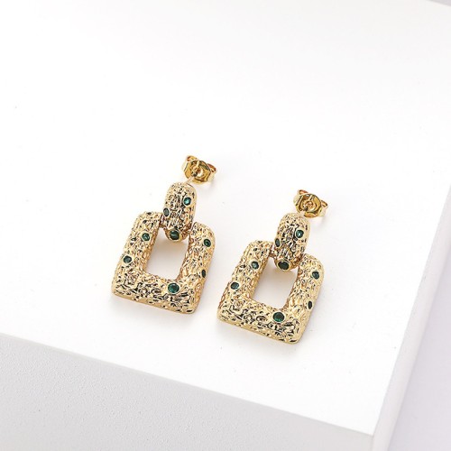 aretes colgantes geométricos cuadrados retro con diamantes de oro laminado
