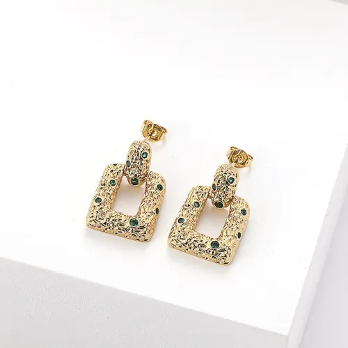 aretes colgantes geométricos cuadrados retro con diamantes de oro laminado