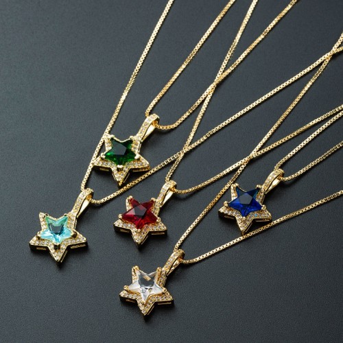 joyería al por mayor moda estrella multicolor piedra preciosa oro laminado chapado en oro con incrustaciones de collar de circón