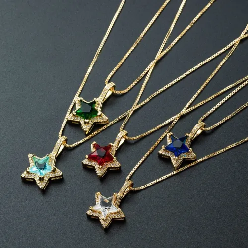 joyería al por mayor moda estrella multicolor piedra preciosa oro laminado chapado en oro con incrustaciones de collar de circón