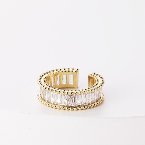 Moda oro laminado circón fila diamante doble capa anillo abierto hembra