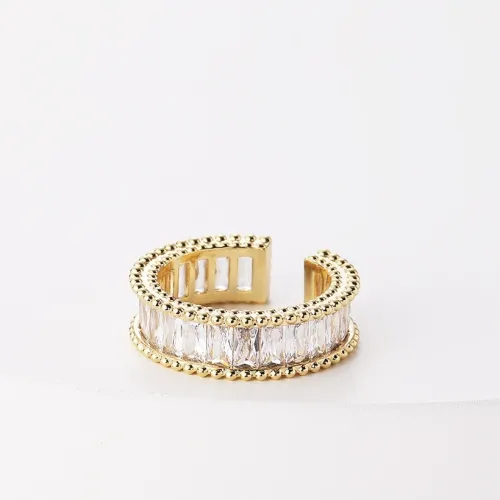 Moda oro laminado circón fila diamante doble capa anillo abierto hembra