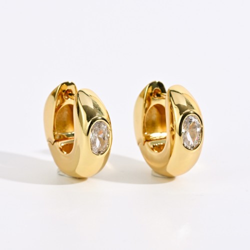 Nuevos aretes redondos de oro laminado con circonitas chapadas en oro real de 14k de latón