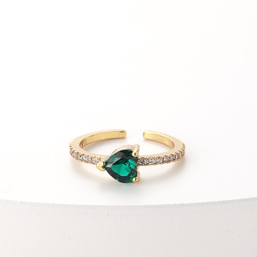 Anillos de oro laminado de circón multicolor con incrustaciones en forma de corazón cuadrado geométrico retro abierto ajustable al por mayor