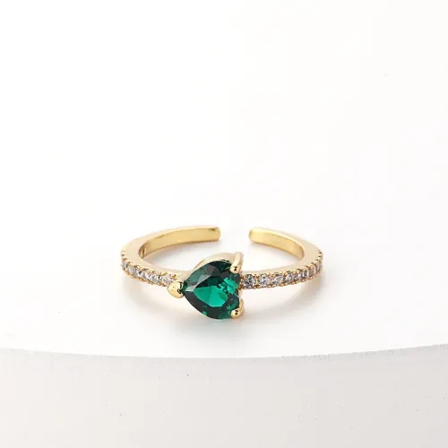 Anillos de oro laminado de circón multicolor con incrustaciones en forma de corazón cuadrado geométrico retro abierto ajustable al por mayor