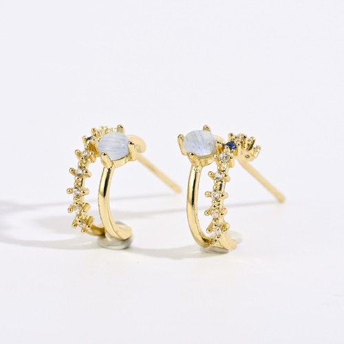 aretes de aro de oro laminado opal chapados en oro de 14k simples a la moda