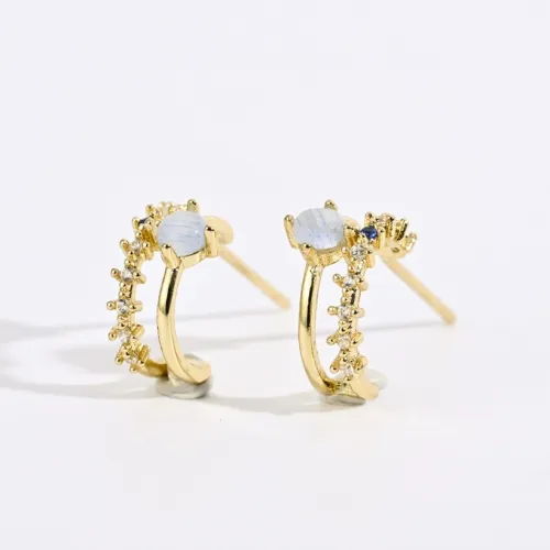 aretes de aro de oro laminado opal chapados en oro de 14k simples a la moda