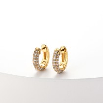 Pendientes de aro de circonita microincrustada de oro real de 18 quilates chapados en latón retro de tendencia de moda
