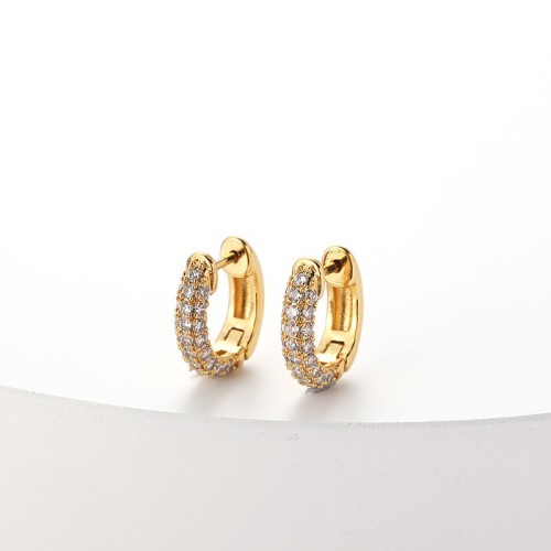 Pendientes de aro de circonita microincrustada de oro real de 18 quilates chapados en latón retro de tendencia de moda
