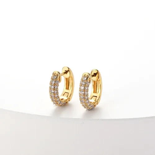 Pendientes de aro de circonita microincrustada de oro real de 18 quilates chapados en latón retro de tendencia de moda
