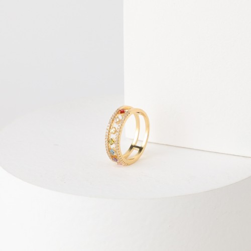 Anillo hueco de circón de color con incrustaciones de oro laminado coreano de moda para mujer