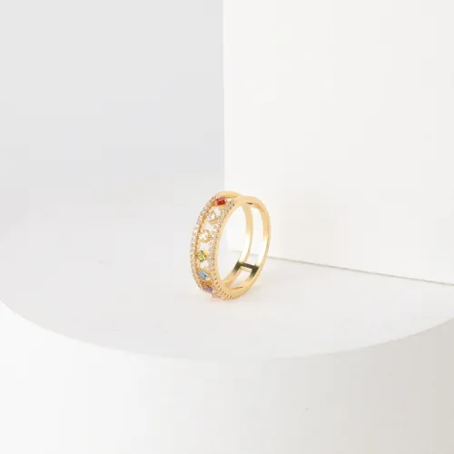 Anillo hueco de circón de color con incrustaciones de oro laminado coreano de moda para mujer