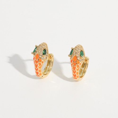 Nuevo Pendientes de oro laminado chapados en oro de 14k de latón con serpiente Mujer