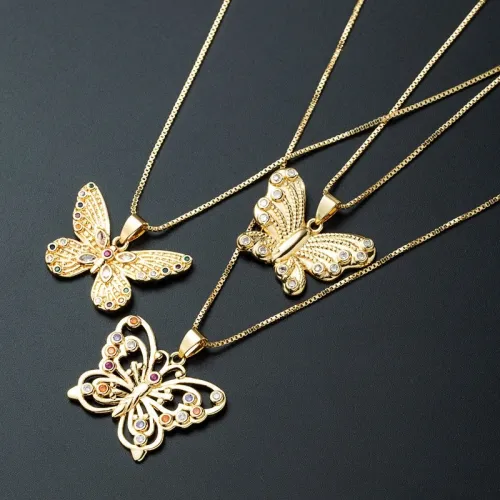 Joyas al por mayor, colgante de mariposa de circón simple, collar de oro de 18 quilates chapado en oro laminado