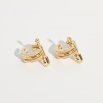 Aretes de oro laminado con clip de papel de circón con incrustaciones geométricas en forma de C simples al por mayor