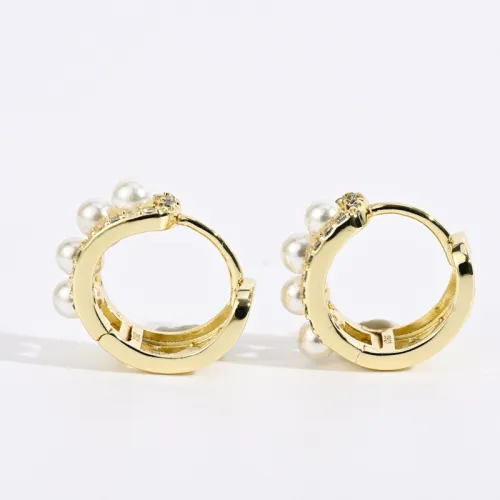 Moda nueva latón 14k oro real perla circón oro laminado oreja hebilla