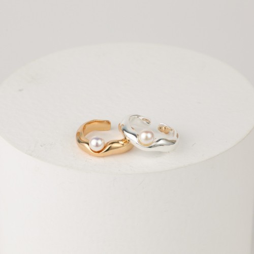 Nuevo anillo abierto irregular de perla de oro real de 14k chapado en oro laminado para mujer