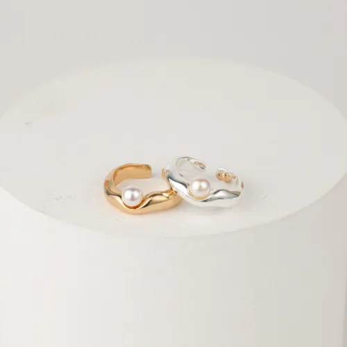 Nuevo anillo abierto irregular de perla de oro real de 14k chapado en oro laminado para mujer