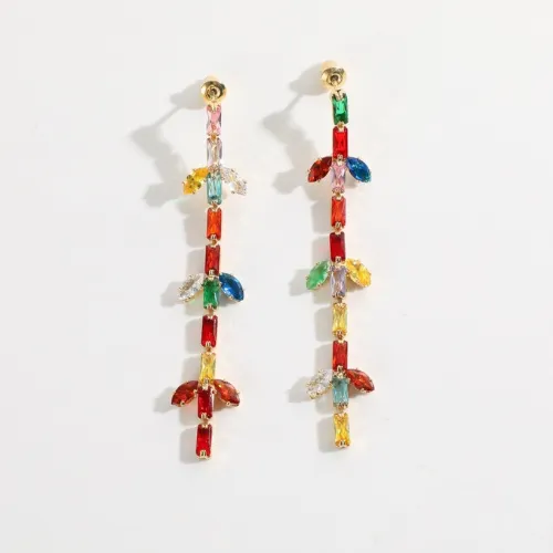 nuevos aretes en forma de hoja con circonitas de color oro real de 14k chapados en latón