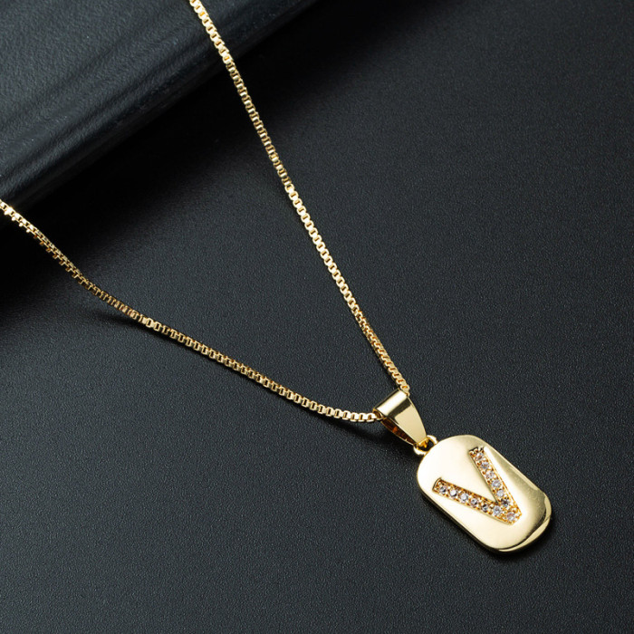 joyería al por mayor simple alfabeto colgante oro laminado chapado en oro con incrustaciones de circón collar