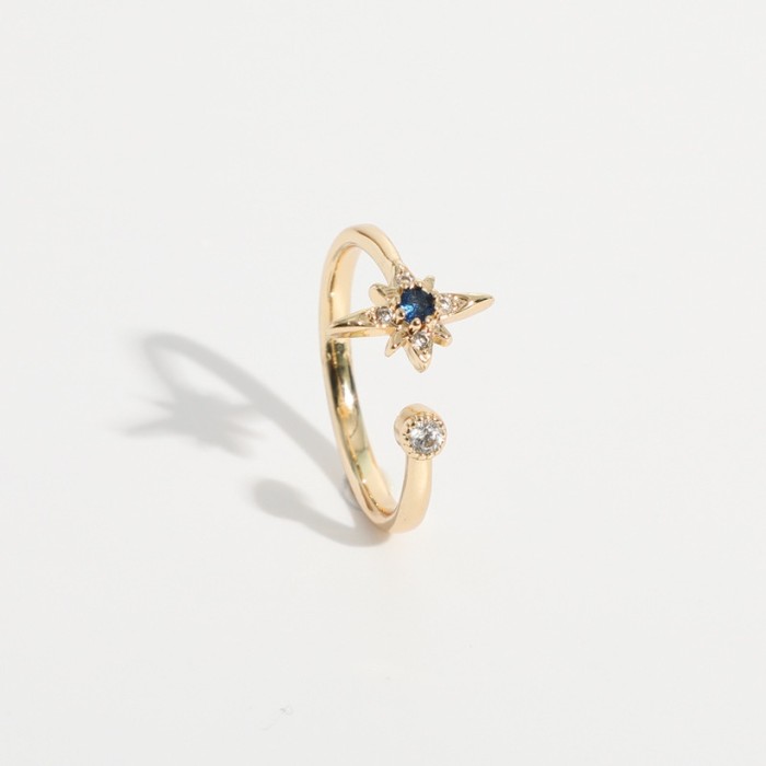 anillo abierto de oro real de 14k chapado en oro laminado con forma de constelación simple