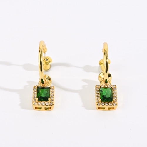 aretes de latón nuevo chapado en oro real de 14k vintage con incrustaciones de madre esmeralda y circón