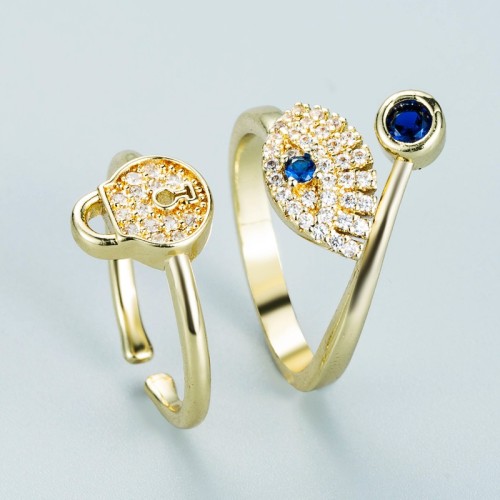 Joyería al por mayor anillo de ojo de demonio anillo de oro laminado en forma de cerradura