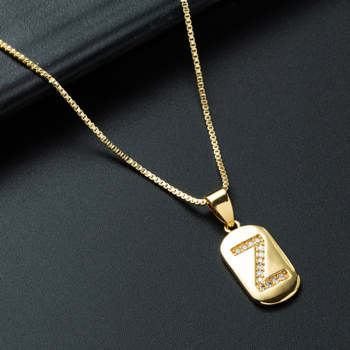 joyería al por mayor simple alfabeto colgante oro laminado chapado en oro con incrustaciones de circón collar