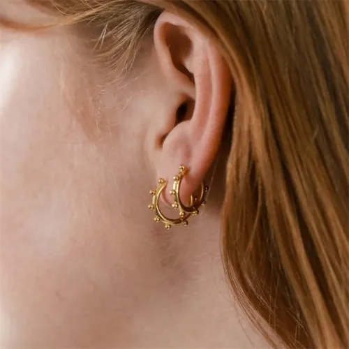 Pendientes de moda para mujer, nuevos y simples, chapados en oro laminado, joyería perforante de oro real de 14 quilates