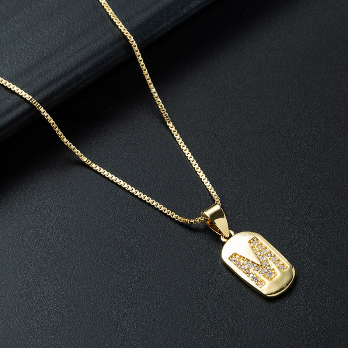 joyería al por mayor simple alfabeto colgante oro laminado chapado en oro con incrustaciones de circón collar