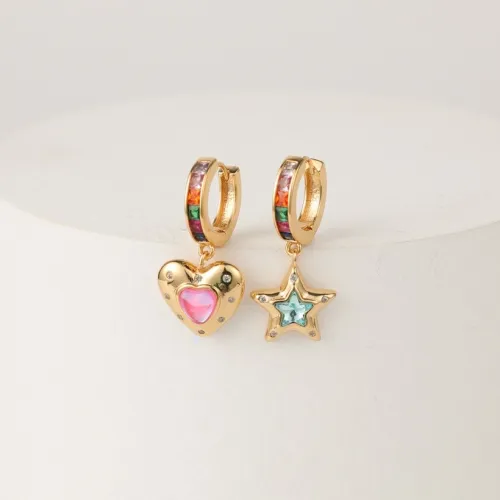 pendientes de gota de asimetría de circón con incrustaciones en forma de estrella de corazón de estilo coreano al por mayor