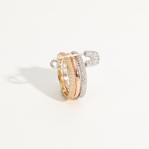 Nuevo pin microset para mujer, anillo de oro laminado multicapa chapado en oro real de 14k de latón para mujer