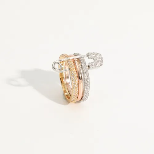 Nuevo pin microset para mujer, anillo de oro laminado multicapa chapado en oro real de 14k de latón para mujer