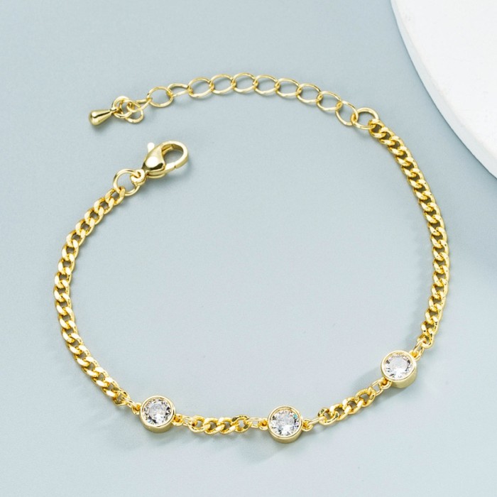 joyería al por mayor nueva pulsera de cadena de circón de oro real chapado en oro laminado de 18 quilates