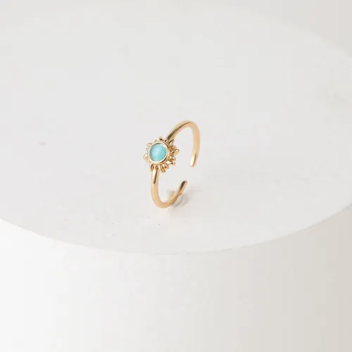 Anillo ajustable abierto de oro real de 14k chapado en latón con piedras preciosas de sol retro a la moda