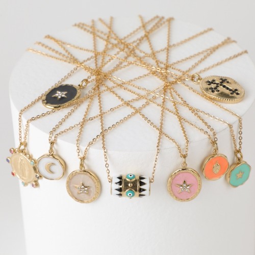 Joyería de collar de oro laminado de luna de estrella ovalada geométrica de moda chapada en oro de 18 quilates