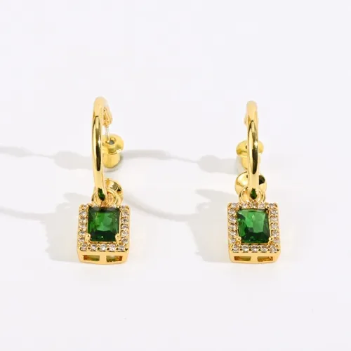 aretes de latón nuevo chapado en oro real de 14k vintage con incrustaciones de madre esmeralda y circón