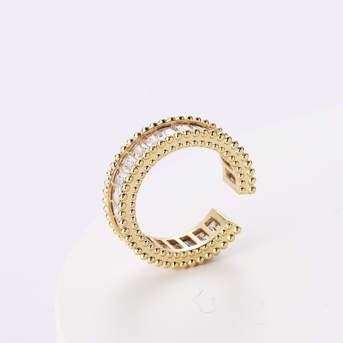 Moda oro laminado circón fila diamante doble capa anillo abierto hembra