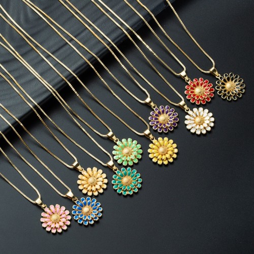 Joyería al por mayor, colgante de girasol simple, collar de aceite de goteo de oro de 18 quilates chapado en oro laminado