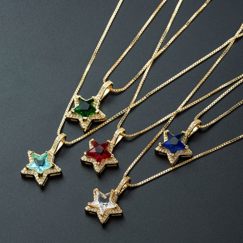 joyería al por mayor moda estrella multicolor piedra preciosa oro laminado chapado en oro con incrustaciones de collar de circón