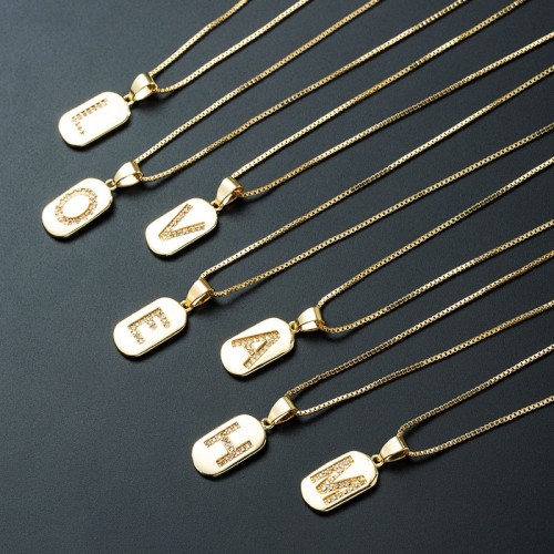 joyería al por mayor simple alfabeto colgante oro laminado chapado en oro con incrustaciones de circón collar