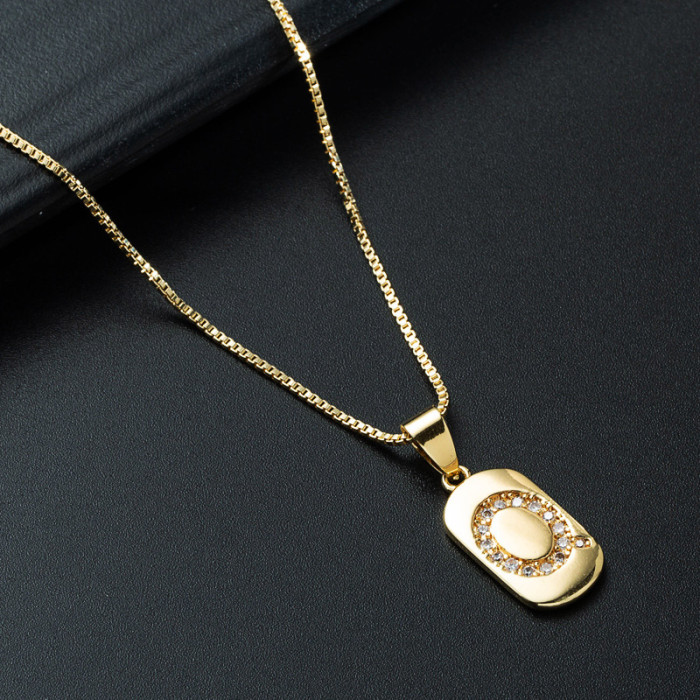 joyería al por mayor simple alfabeto colgante oro laminado chapado en oro con incrustaciones de circón collar
