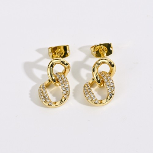 Nuevos aretes de cruz hueca geométrica de oro real de 14k chapados en latón para mujer
