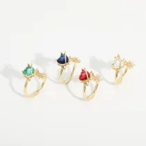 Nuevo anillo ajustable de apertura de circón de estrella de corazón de 18k de galvanoplastia de oro laminado