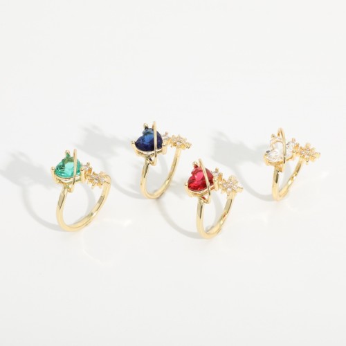 Nuevo anillo ajustable de apertura de circón de estrella de corazón de 18k de galvanoplastia de oro laminado