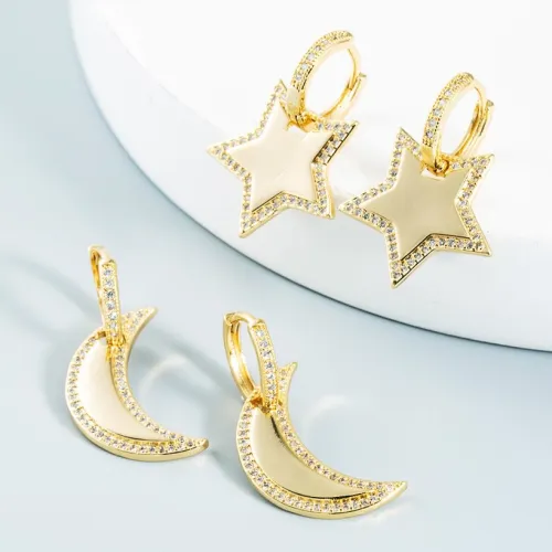 joyería al por mayor estrellas geométricas luna pendientes de oro laminado