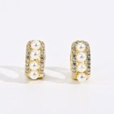 Moda nueva latón 14k oro real perla circón oro laminado oreja hebilla