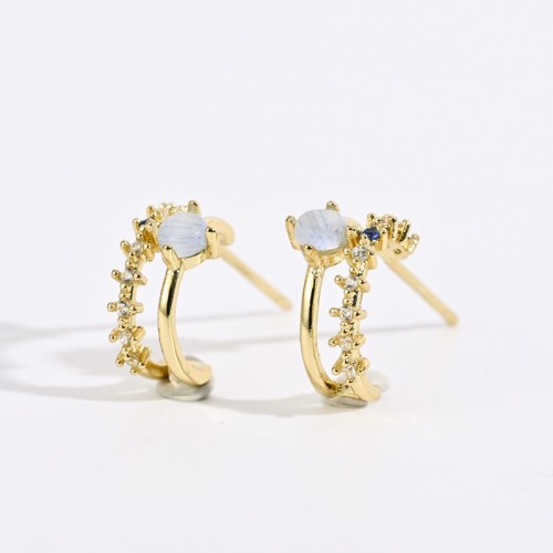 aretes de aro de oro laminado opal chapados en oro de 14k simples a la moda